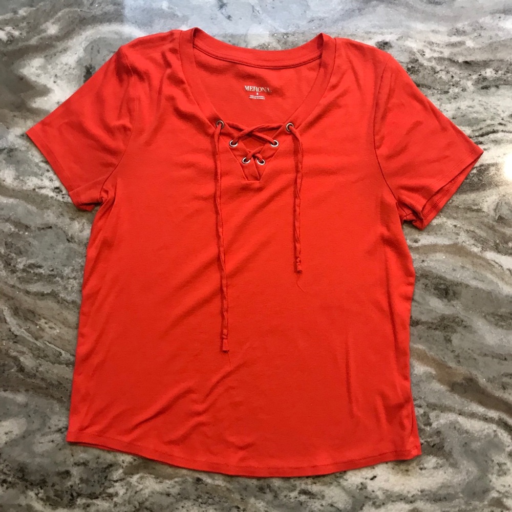 Red/Orange Lace front tee
